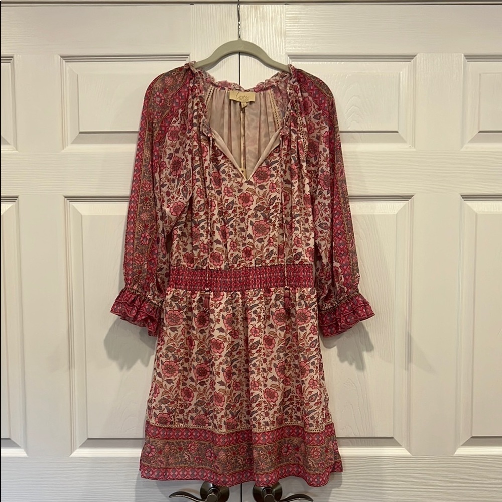 love the label Tippy Border Dress Pink Floral Womens Size Large‎